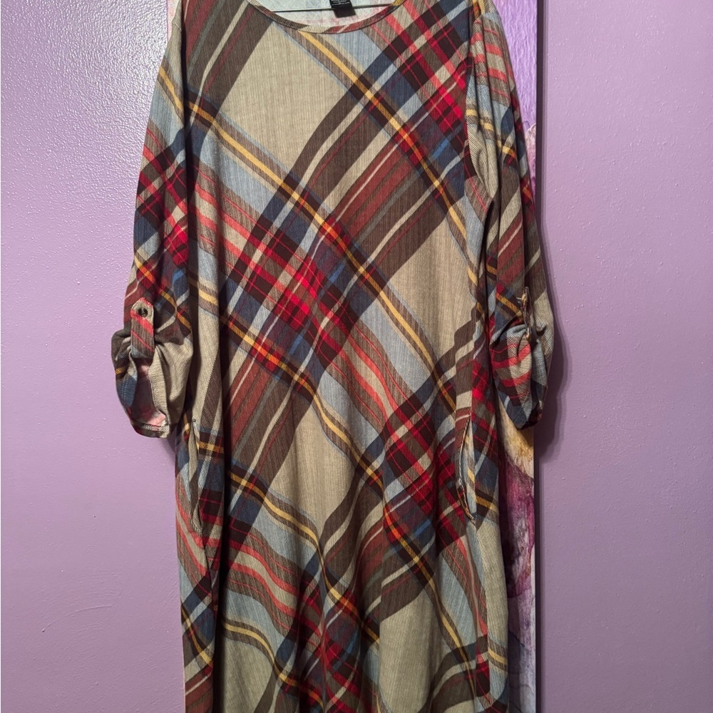 Robert Louis Red and Blue Plaid Long Sleeve Dress